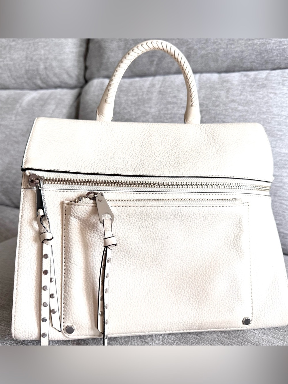 Rebecca Minkoff Jane White Cream Pebbled Leather Satchel Bag